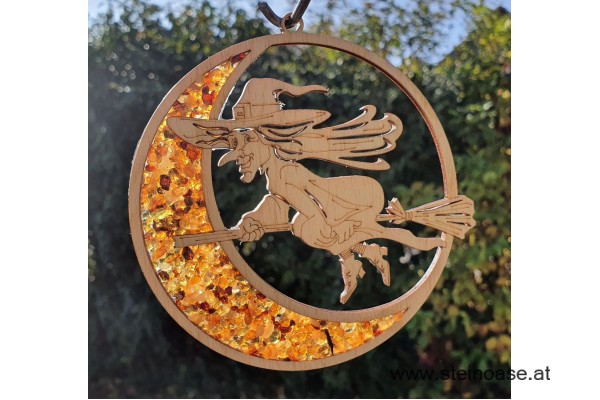 Fensterbild Suncatcher Bernstein - HEXE Ø 11cm